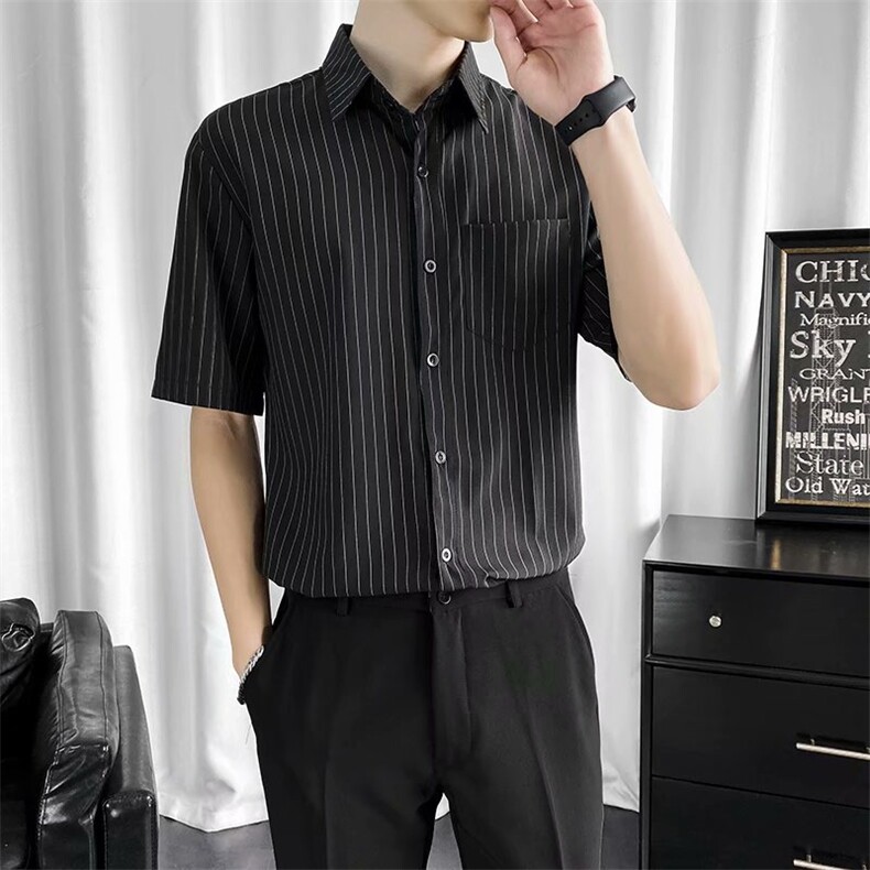 轻熟风短袖白衬衫男士休闲正装商务时尚高级感寸衣修身薄款TD8,男装衬衫,星座1116A-2（原606A-1）
