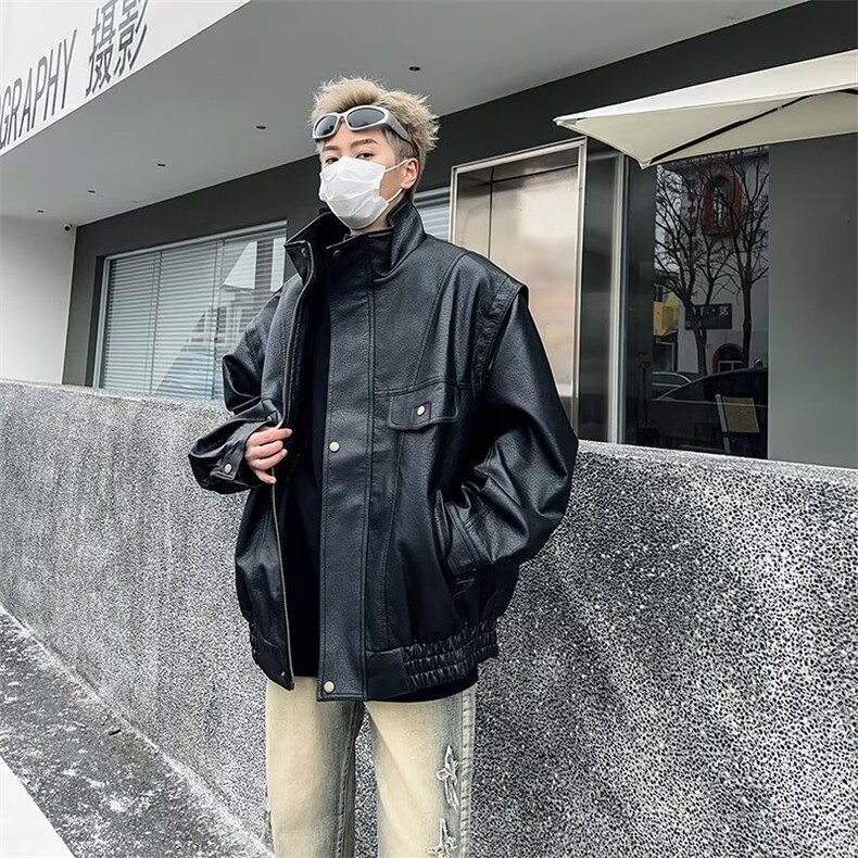 东方巴黎面料皮夹克宽松外套黑色上衣M-3XLPW76,男装夹克,星座1116A-1（原606A）