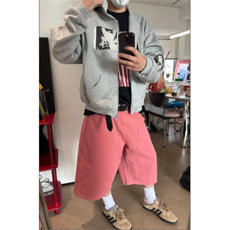 美式复古贴布印花设计连帽卫衣男女宽松开衫帽衫外套,女装短外套,四季星座505