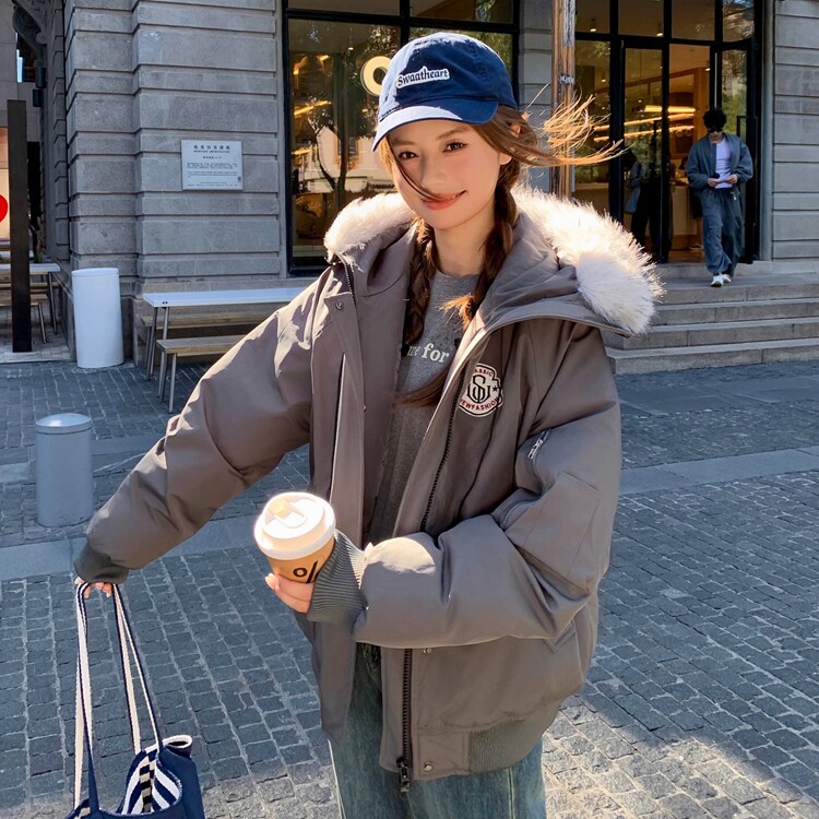 大毛领连帽棉衣外套女装秋季加厚保暖派克服短款显瘦面包棉服棉袄,男装棉衣,星座218-8