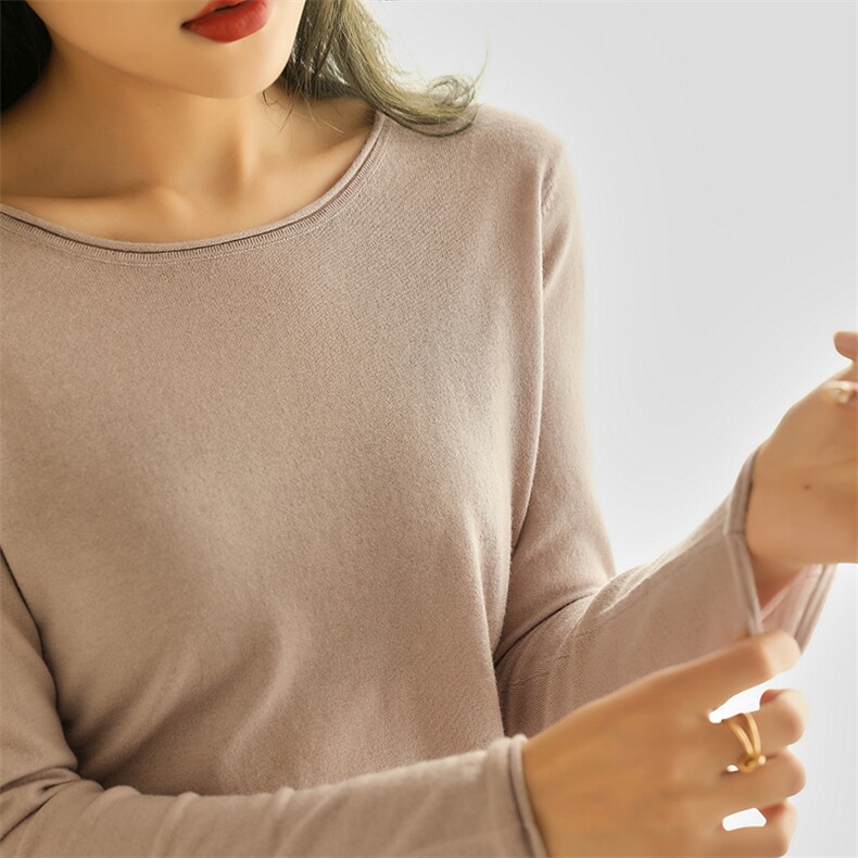 2025年秋季时尚百搭通勤简约休闲卷边圆领,女装羊绒衫,朝思羊绒
