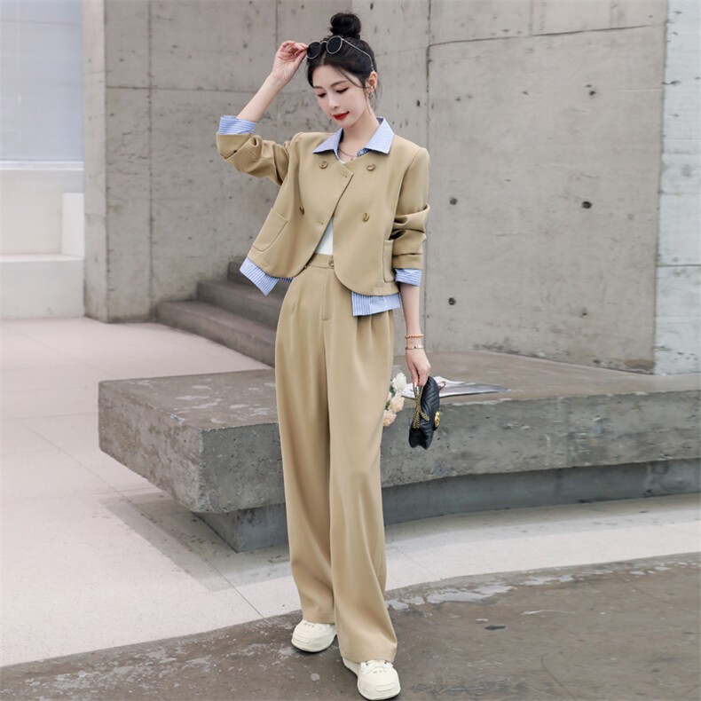 假两件西装外套女2023春新款时尚撞色设计感轻熟风西装外套阔腿裤,女装套装/套裙,辉之琳
