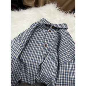 【档口现货】CS345LL-特P35cleanfit蓝色格子衬衫男慵懒风衬衣图片