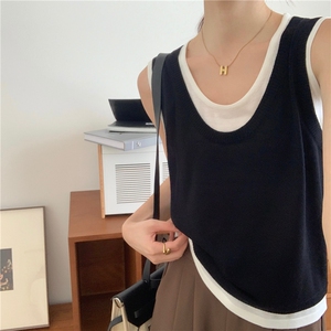 简约百搭针织背心女夏季新款宽松无袖上衣图片