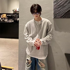 T428-P36潮流简约亨利领卫衣男高级感长袖t恤半开扣设计感，男装T恤，电商B323A