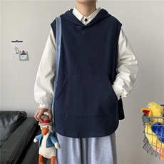 秋冬港风针织背心宽松休闲慵懒风毛线连帽马甲男女百搭H204/P50，男装背心/马甲，钱塘713