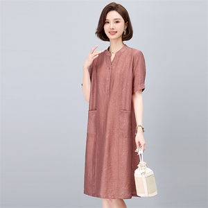 夏季薄款天丝连衣裙女2025年新款中年妈妈宽松遮肚子显瘦减龄裙子图片