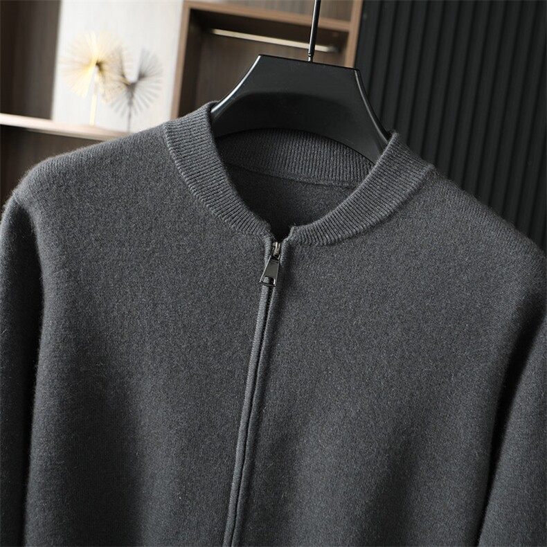 时尚男士秋冬新款简约休闲羊绒棒球服高品质保暖舒适,男装羊绒开衫,台绒羊绒