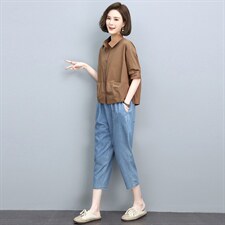 休闲套装女早秋2025年秋季新款宽松减龄时尚洋气小个子妈妈两件套，女装套装/套裙，依恋蒂丝