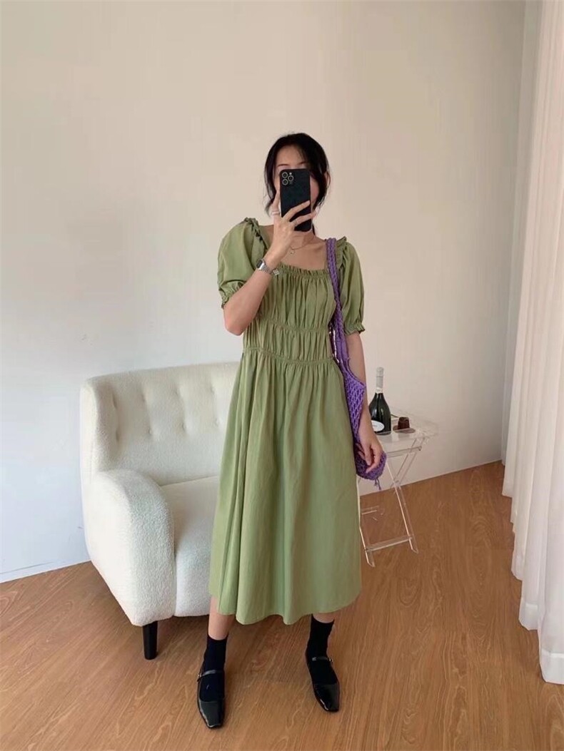 【现货】橡筋收褶连衣裙，女装连衣裙，里奈(5F)