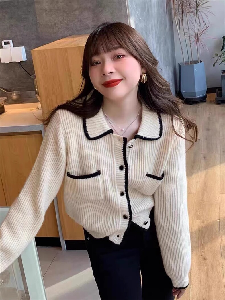 时尚百搭小香风开衫女秋季新款显瘦羊毛衫外套，女装羊毛衫，隆格羊绒