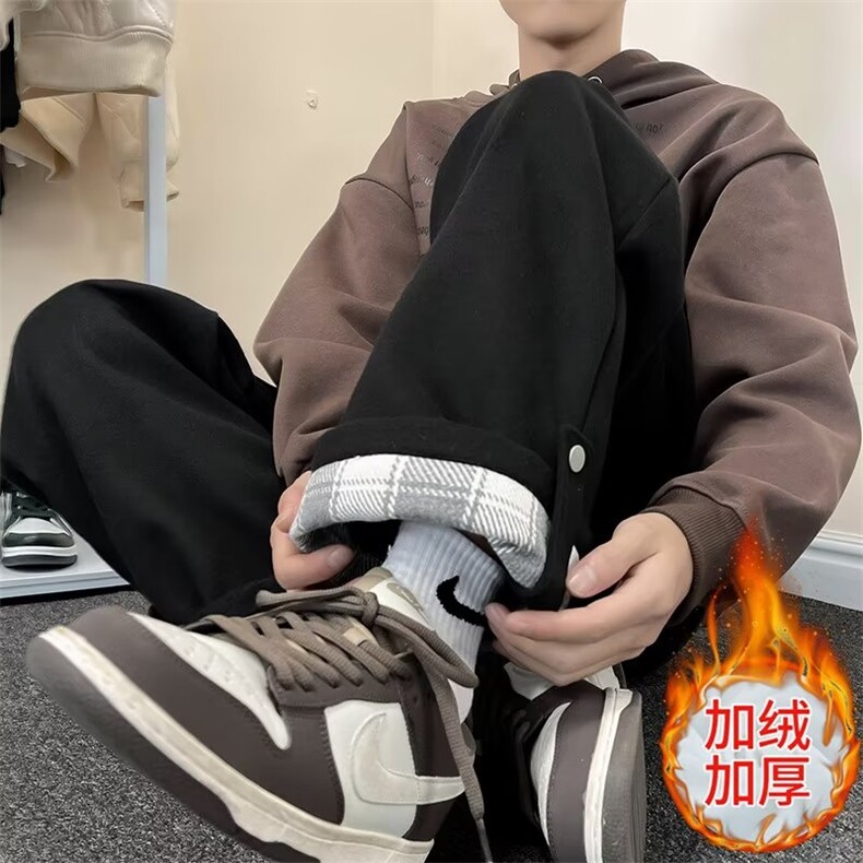 毛呢休闲裤子男黑色oversize潮高级感秋冬直筒卫裤加绒加厚K96-1,男装休闲裤,星座1116A-1（原606A）