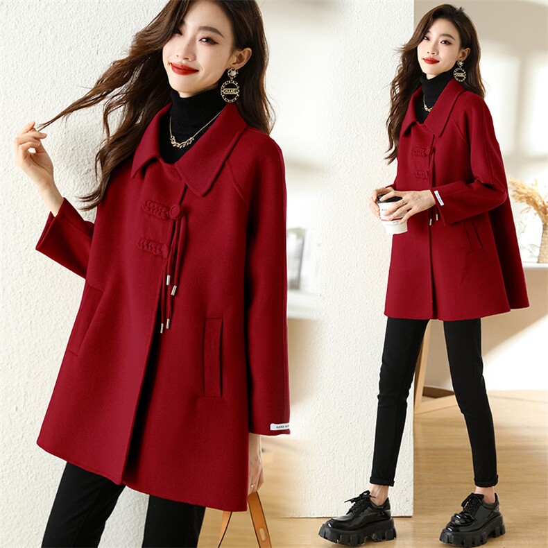 流苏盘扣双面羊绒大衣女2025春秋新款小个子宽松洋气斗篷毛呢外套，女装双面呢大衣，丝露依尚（原SL）