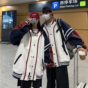 EQ86 情侣装棒球服外套男女拼色刺绣学院风学生夹克秋季 P118图片