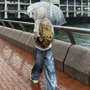 美式复古条纹毛领连帽卫衣男女款早秋穿搭慵懒风cleanfit开衫外套图片
