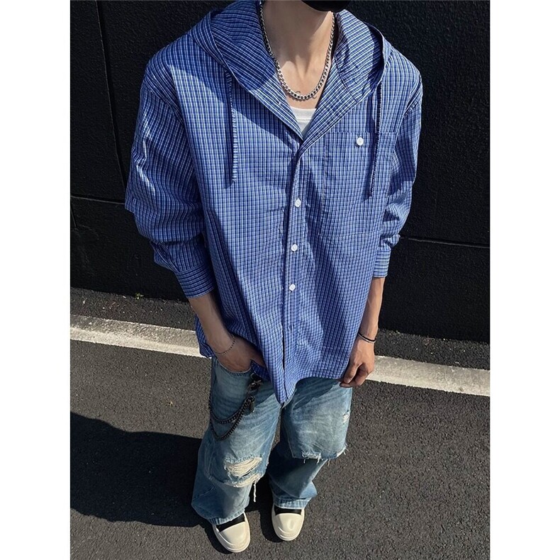 防紫外线弯刀袖格子衬衫男夏季新款冰丝轻薄透气钓鱼服C7011,男装衬衫,星座1116A（原606A-3）