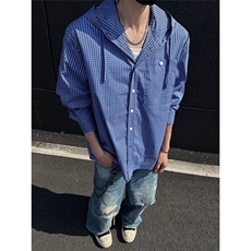 防紫外线弯刀袖格子衬衫男夏季新款冰丝轻薄透气钓鱼服C7011，男装衬衫，星座1116A（原606A-3）