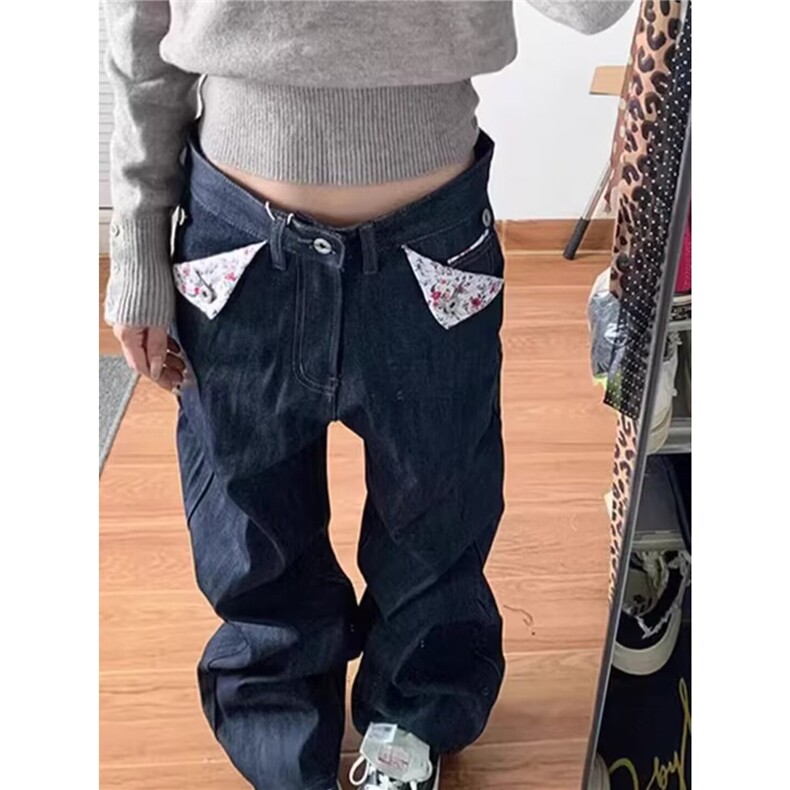 美式复古蓝色水洗做旧铆钉褶皱牛仔裤男加长高个子痞帅阔腿裤子,男装牛仔裤,星座601-1