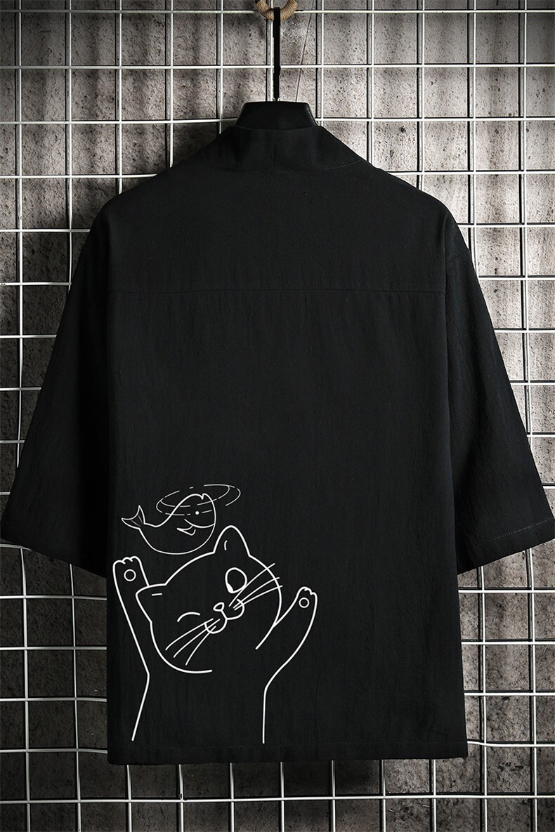 HF59133-P40风汉服男开衫外套七分袖道袍网格挂拍,男装民族服装,电商A040A
