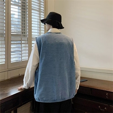 牛仔马甲男春季宽松工装坎肩背心港风潮牌百搭无袖夹克MJ119-P50，男装背心/马甲，星座1103-3