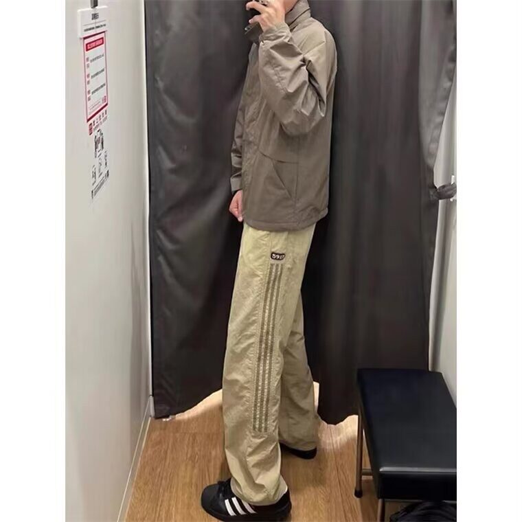 三条杠条纹拼接裤子男款夏季时尚速干尼龙工装裤直筒休闲运动裤潮,男装工装外套,星座1210-1