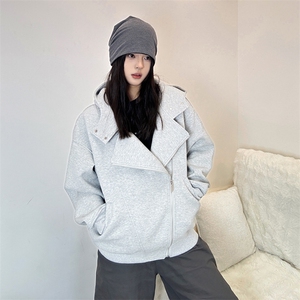 抖音得物品质 26春装美式重磅结构斜拉链高领连帽卫衣开衫外套W61图片