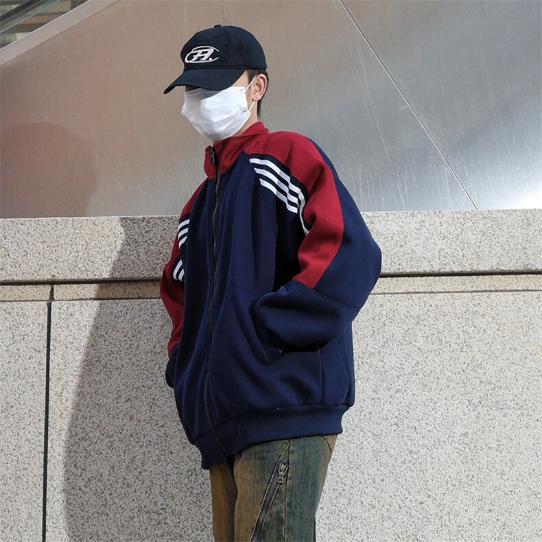 抖音得物高品质美式高街重磅结构织带拼接撞色立领卫衣外套CM41,男装卫衣,电商A486