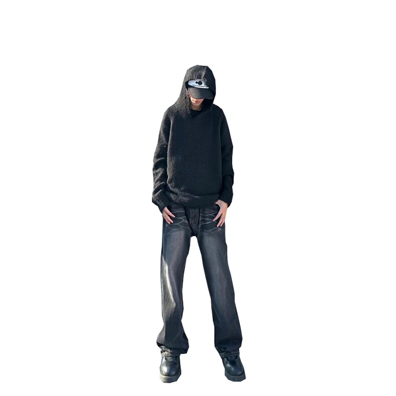 美式ins高街cleanfit重工艺水洗暗黑微喇牛仔裤货号K2401P60,男装牛仔裤,电商A063
