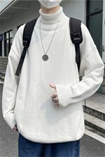 大量现货高领毛衣男秋冬痞帅ins宽松情侣纯色休闲针织衫M182-P30，男装针织衫/毛衣，星座512-4