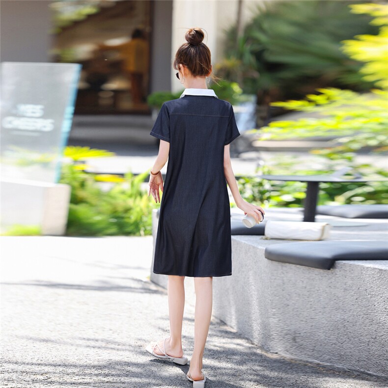 娃娃领连衣裙女2025新款中长款夏季短袖高级感减龄妈妈夏装裙子潮,女装连衣裙,梦芯尔