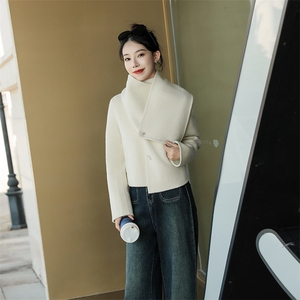 设计感围巾双面呢羊毛外套女2026新款时尚呢子大衣图片