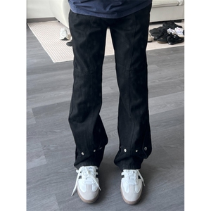 【有货】排扣牛仔裤男夏季美式vibe风裤子高街直筒微喇C112LL-P50图片