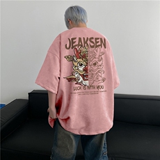 得物抖音直播麂皮绒风动漫印花宽松短袖djp325-特批23控39，男装T恤，星座605(原A050)