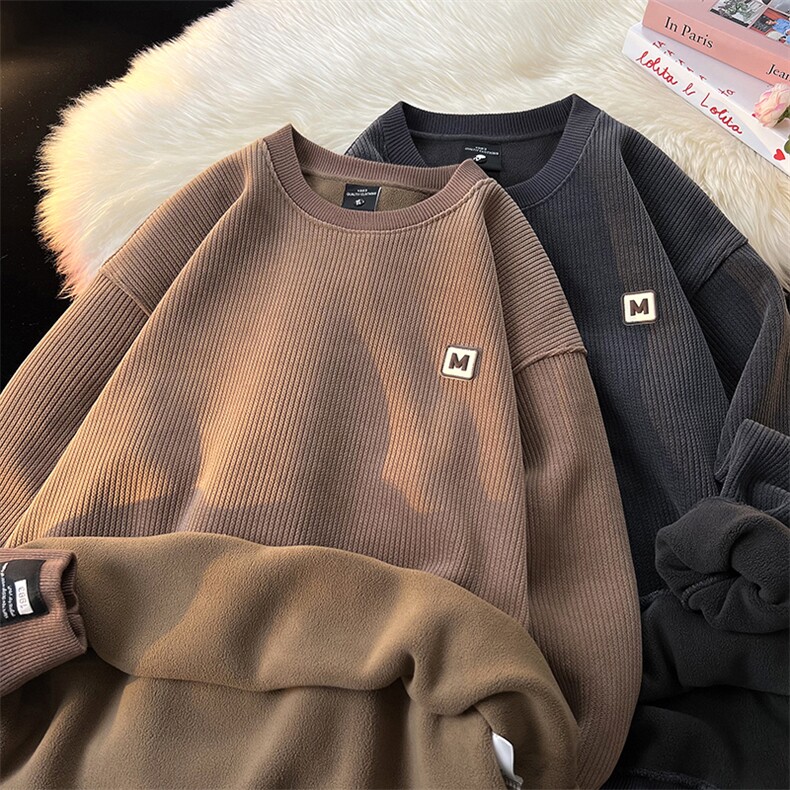 高品质日系潮牌保暖打底衫秋冬加绒加厚卫衣男WY28-P55图片