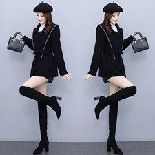 双面绒外套女短款韩版新款2021年秋冬修身黑色显瘦外套，女装毛呢外套，香水丽阁