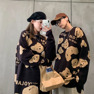 韩版ins潮流情侣毛衣宽松加厚慵懒风秋冬男女套头针织衫QT815图片