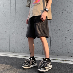 复古牛仔短裤男生夏季直筒水洗做旧宽松休闲五分中裤潮55041-p35图片