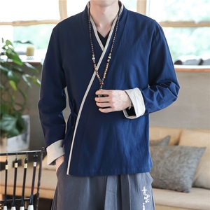 春夏风棉麻长袖衬衫男复古唐装衬衣外套F89-P70可定制团购图片