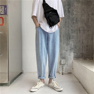 港风牛仔裤男韩版潮牌直筒九分裤男生ins潮流宽松休闲裤子N08-P35图片