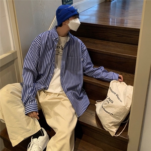 21新款秋季条纹衬衫男士港风日系长袖潮牌休闲衬衣CS715图片
