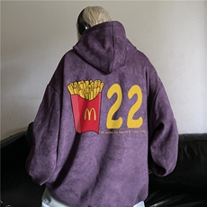 港风秋季新款麂皮绒趣味印花宽松重磅连帽卫衣JK23530特批45控78，男装卫衣，星座605(原A050)