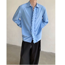 奶蓝色衬衫设计感高级cleanfit木耳边衬衣韩系风格穿搭CXC359，男装衬衫，星座1116A（原606A-3）