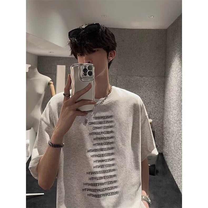 全棉常规纯色日常宽松型青少年落肩袖圆领ins潮牌印花短袖T恤,男装T恤,星座506A