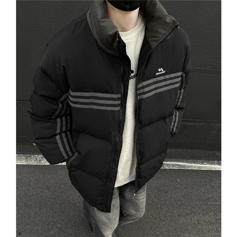 冬装新品 美式条纹织带棉服 刺绣logo棉衣休闲外套男 G1100 P118图片