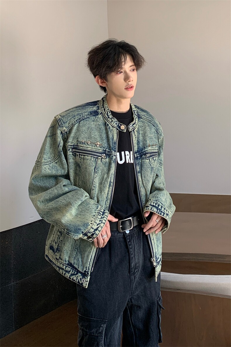 1303B-JK5501-P98138原版做工洗水拉链设计牛仔外套,男装工装外套,星座1303B