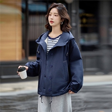 藏青色连帽宽松休闲夹棉外套女2025冬季极简廓形慵懒感小个子棉服，女装棉衣/棉服，梦懿尔