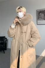 8XL-M90白鸭绒大毛领羽绒服男中长款过膝设计感牛角扣YRFC05P398，男装羽绒服，电商D206-1