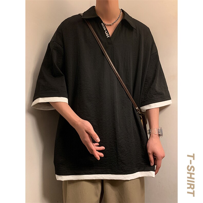 冰氧仿短袖港风暖光体恤夏季百搭纯色POLO衫男上衣TC3145-P35，男装Polo衫，星座717