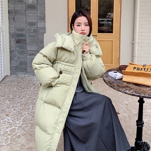 韩版中长款立领连帽羽绒服女2025冬季新款加厚显瘦保暖白鸭绒外套图片