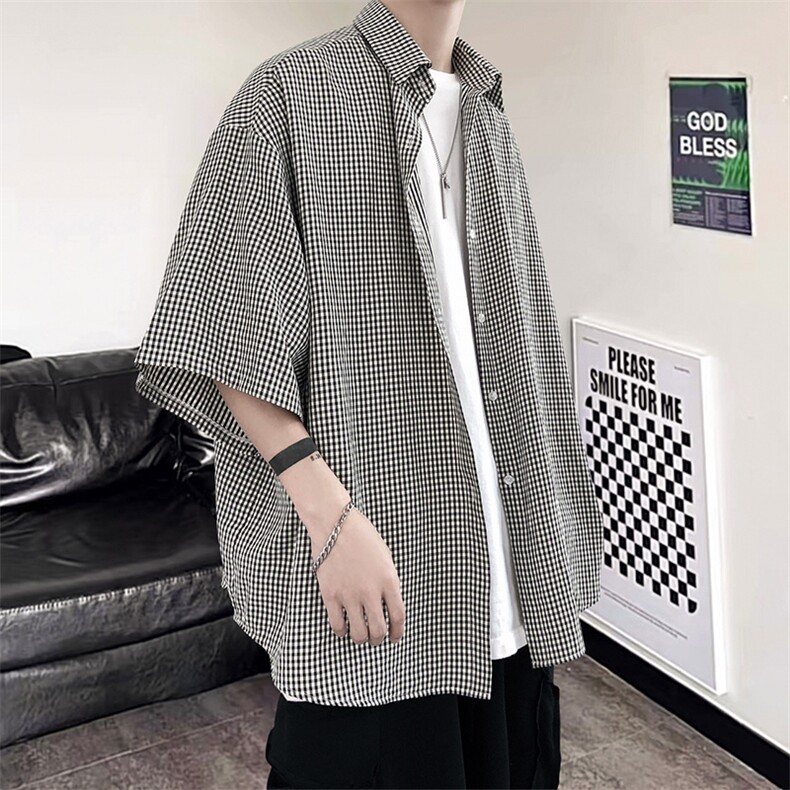 港风经典格子宽松男士衬衫A125-C03-P35,男装衬衫,电商A125